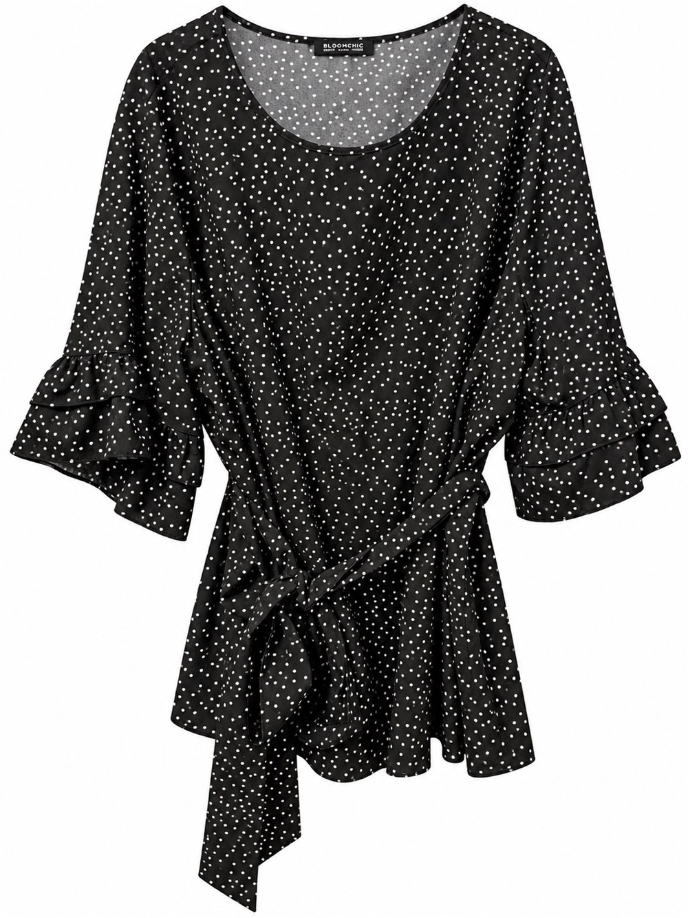 BloomChic 3X Polka Dot Ruffle Sleeve Tie Waist Blouse 22-24